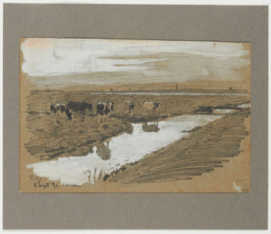 Konvolut aus vier Zeichnungen: "Grötzingen", "Kuhstudie", "Kühe unter Bäumen" und "Holländische Landschaft mit Kühen (Volendam)" - photo 9