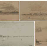 Konvolut aus vier Zeichnungen: "Seenlandschaft", "Rotterdam", 2 Skizzen des Hamburger Hafens, "Zweimaster" - Foto 1