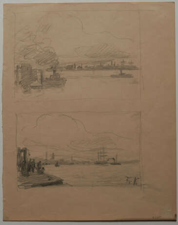 Konvolut aus vier Zeichnungen: "Seenlandschaft", "Rotterdam", 2 Skizzen des Hamburger Hafens, "Zweimaster" - фото 7