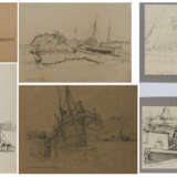 Group of 5 drawings: "Teufelsbrücke"; "Segelboot Anleger"; "Bei Neufahrwasser"; Group of two sketches: "Segelboote"; "Neuhaus an der Oste" - photo 1