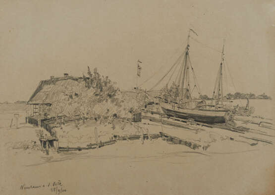 Group of 5 drawings: "Teufelsbrücke"; "Segelboot Anleger"; "Bei Neufahrwasser"; Group of two sketches: "Segelboote"; "Neuhaus an der Oste" - фото 3