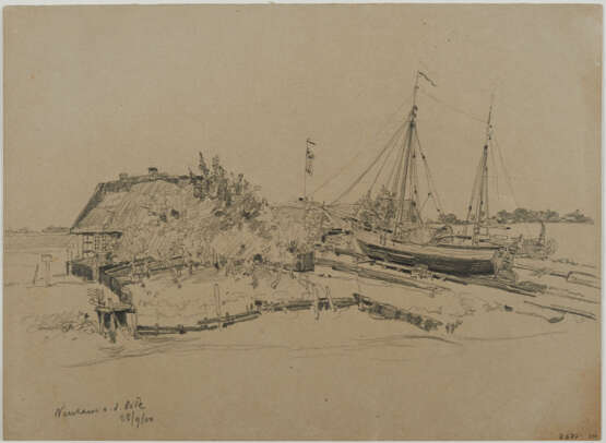 Group of 5 drawings: "Teufelsbrücke"; "Segelboot Anleger"; "Bei Neufahrwasser"; Group of two sketches: "Segelboote"; "Neuhaus an der Oste" - фото 4