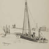Group of 5 drawings: "Teufelsbrücke"; "Segelboot Anleger"; "Bei Neufahrwasser"; Group of two sketches: "Segelboote"; "Neuhaus an der Oste" - photo 7
