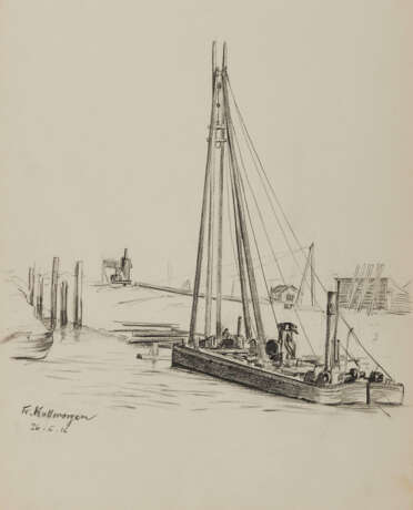 Group of 5 drawings: "Teufelsbrücke"; "Segelboot Anleger"; "Bei Neufahrwasser"; Group of two sketches: "Segelboote"; "Neuhaus an der Oste" - Foto 7