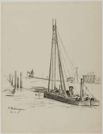 Group of 5 drawings: "Teufelsbrücke"; "Segelboot Anleger"; "Bei Neufahrwasser"; Group of two sketches: "Segelboote"; "Neuhaus an der Oste" - Foto 8