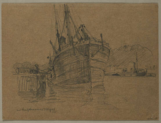 Group of 5 drawings: "Teufelsbrücke"; "Segelboot Anleger"; "Bei Neufahrwasser"; Group of two sketches: "Segelboote"; "Neuhaus an der Oste" - Foto 10