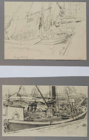 Group of 5 drawings: "Teufelsbrücke"; "Segelboot Anleger"; "Bei Neufahrwasser"; Group of two sketches: "Segelboote"; "Neuhaus an der Oste" - Foto 12