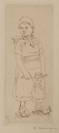 Konvolut aus fünf Druckgrafiken: "Holländisches Fischermädchen", "Hafenarbeiter", "Amsterdamer Straße bei Regen", "Gänse auf dem Bauernhof" und "Volendamer Fischerkind mit Puppe" - фото 2