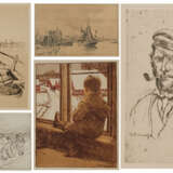 Konvolut aus vier Druckgraphiken und einer Zeichnung: "Der erste Schnee", Im Hafen, "In Erwartung der Fischerboote", "Holländischer Bauer" und "Italienischer Schiffer" - Foto 1