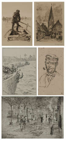 Konvolt aus fünf Drucken: "Italienischer Schiffer", "Amsterdamer Straße bei Regen", "Der College", "Holländischer Schiffer" und "Aus Lüneburg" - фото 1
