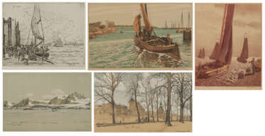 Konvolut aus vier Lithografien und einer Radierung: "Stade II", "Ausfahrt der Fischerboote", "Heimkehr", "Belsund" und "Altonaer Fischmarkt"