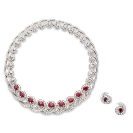 ADLER RUBY AND DIAMOND NECKLACE AND EARRING SET - photo 1