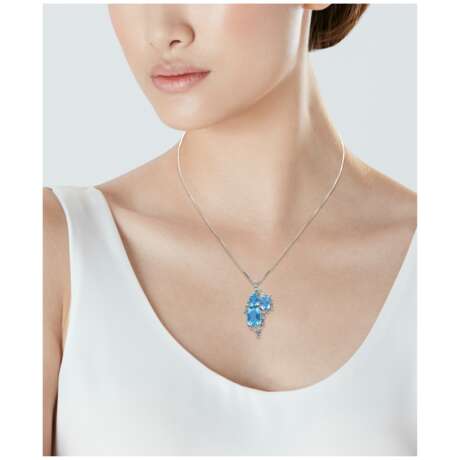 AQUAMARINE AND DIAMOND PENDENT NECKLACE AND RING SET - фото 8