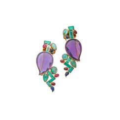 SUZANNE BELPERRON MULTI-GEM PAIR OF BROOCHES