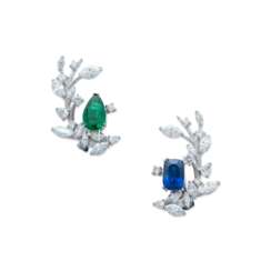 NO RESERVE - EMERALD, SAPPHIRE AND DIAMOND EARRINGS