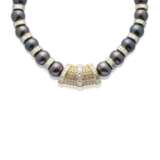 COLOURED CULTURED PEARL AND DIAMOND NECKLACE - photo 2