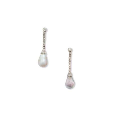NO RESERVE - NATURAL PEARL, COLOURED NATURAL PEARL AND DIAMOND EARRINGS - Foto 1