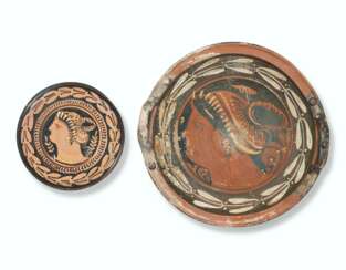 TWO APULIAN RED-FIGURED PLATES
