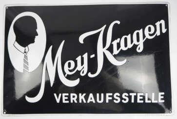 Emailleschild: Mey-Kragen Verkaufsstelle.