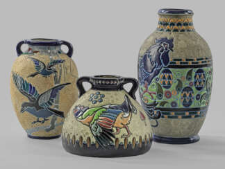 Drei Art Déco-Vasen mit Vogeldekoren von Amphora