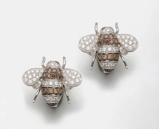 Paar charmante Bienen-Diamantohrclips - photo 1
