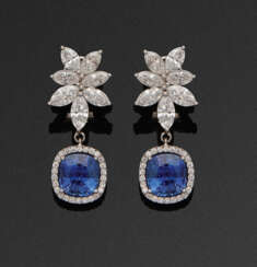 Paar Juwelen-Ohrringe mit Ceylon-Saphiren und Diamanten