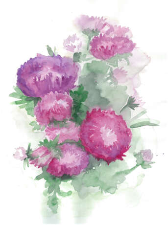 Painting “Asters”, watercolour on paper, Watercolour, Modern, Flower still life, Byelorussia, 2020 - photo 1
