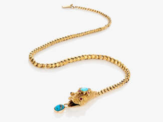 Necklace with snake head, turquoise and rubies - probably Germany, around 1840