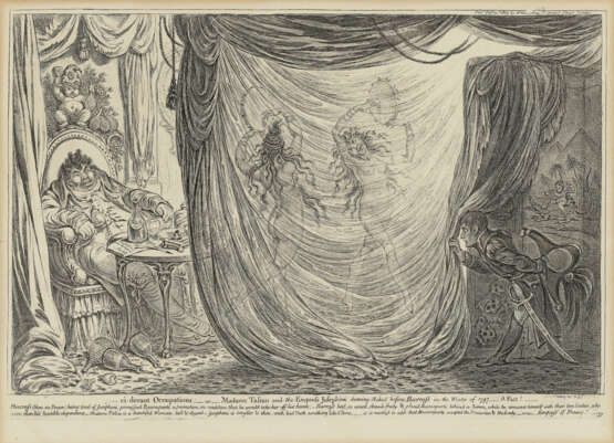 James Gillray - ''Ci-devant occupations - or - Madame Talian and the Empress Josephine dancing Naked before Barrass in the winter of 1797. - A Fact!'' - photo 1