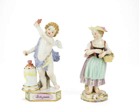 Zwei Porzellanfiguren Amor 'Je le Punis' und kleine Gärtnerin - фото 1