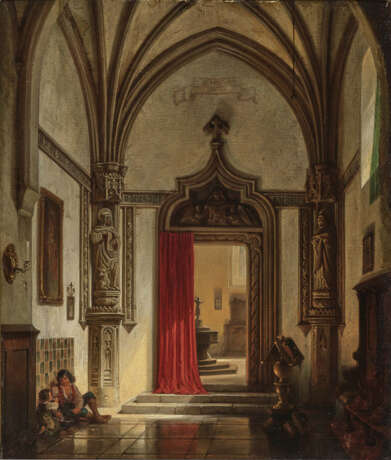 Gotischer Kircheninnenraum mit Figurenstaffage - Foto 1