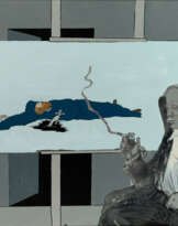 Old Poster Maker. Artist and His Painting