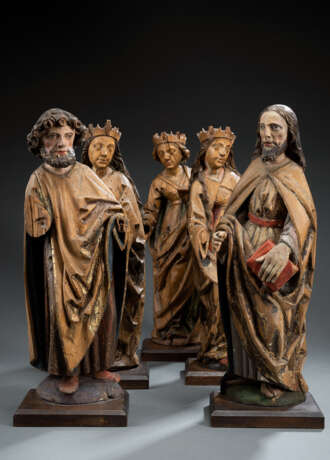 Bedeutende Spätgotische Gruppe von sechs Aposteln und drei weiblichen Heiligen - photo 7