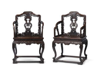 AN IMPORTANT PAIR OF WESTERN STYLE ‘ACANTHUS LEAVES’ IMPERIAL ZITAN ARMCHAIRS