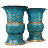 A VERY RARE AND LARGE PAIR OF CLOISONNE ENAMEL ZUN-FORM VASES - фото 1