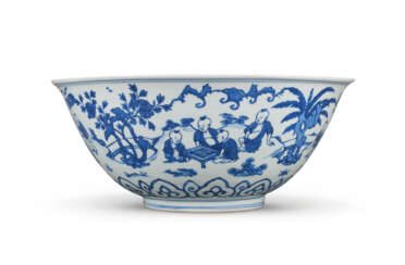 A RARE AND LARGE BLUE AND WHITE ‘BOYS’ BOWL
