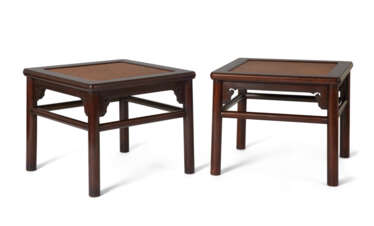 A PAIR OF HUANGHUALI MEDITATION SQUARE STOOLS, CHANDENG