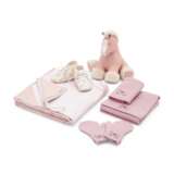 A SET OF SIX: A ROSE LILAS ADADA BABY GIFT SET & BLANKET, A PAIR OF PAF BOOTIES AND A ROSE LILAS HERMY PLUSH - Foto 1