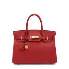 A ROUGE CASAQUE EPSOM LEATHER BIRKIN 30 WITH GOLD HARDWARE