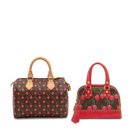 A SET OF TWO: A SPRING/SUMMER 2005 MONOGRAM CERISES CANVAS & SHINY RED LIZARD BAG WITH GOLD HARDWARE AND A MONOGRAM CERISES MINI SPEEDY WITH GOLD HARDWARE - фото 1