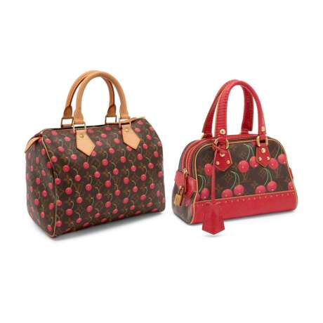 A SET OF TWO: A SPRING/SUMMER 2005 MONOGRAM CERISES CANVAS & SHINY RED LIZARD BAG WITH GOLD HARDWARE AND A MONOGRAM CERISES MINI SPEEDY WITH GOLD HARDWARE - фото 2