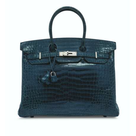 A SHINY BLEU ABYSSE POROSUS CROCODILE BIRKIN 35 WITH PALLADIUM HARDWARE - фото 1