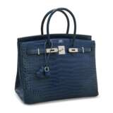 A SHINY BLEU ABYSSE POROSUS CROCODILE BIRKIN 35 WITH PALLADIUM HARDWARE - photo 2