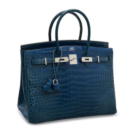 A SHINY BLEU ABYSSE POROSUS CROCODILE BIRKIN 35 WITH PALLADIUM HARDWARE - Foto 2