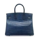 A SHINY BLEU ABYSSE POROSUS CROCODILE BIRKIN 35 WITH PALLADIUM HARDWARE - photo 3