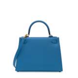 A BLEU FRIDA VEAU MADAME LEATHER SELLIER KELLY 28 WITH GOLD HARDWARE - Foto 3