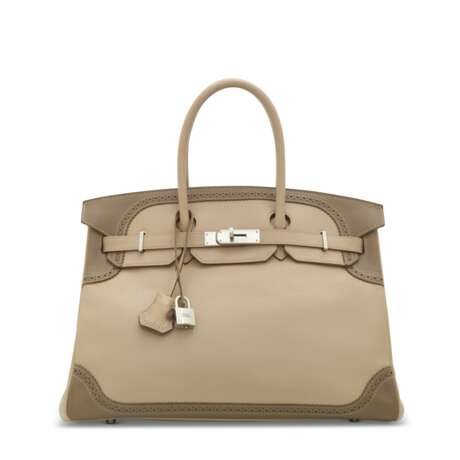 A LIMITED EDITION ÉTOUPE & ARGILE SWIFT LEATHER GHILLIES BIRKIN 35 WITH PALLADIUM HARDWARE - фото 1