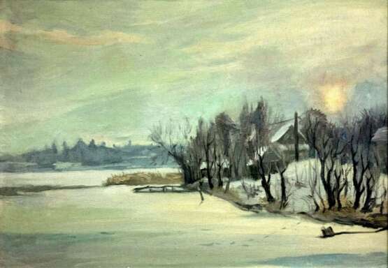 зимний вечер Socialist realism Landscape painting 1990 - photo 1