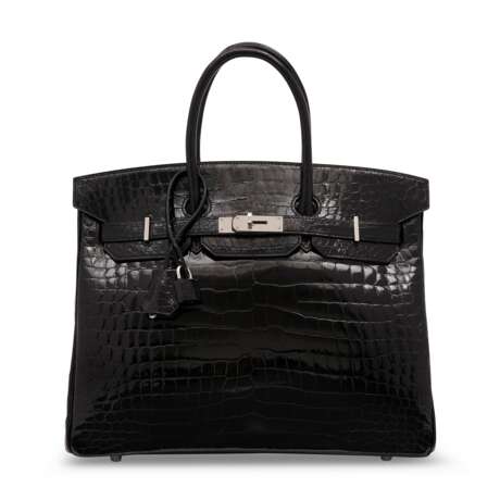 A SHINY BLACK POROSUS CROCODILE BIRKIN 35 WITH PALLADIUM HARDWARE - фото 1