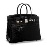 A SHINY BLACK POROSUS CROCODILE BIRKIN 35 WITH PALLADIUM HARDWARE - фото 2